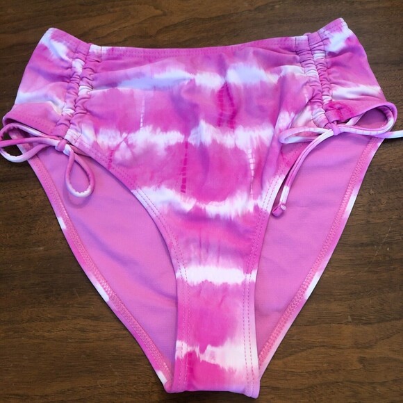 NWT CA Waves Medium High Waist Bikini Bottom Tie Dye Pink Swim Pool Beach - Picture 2 of 6